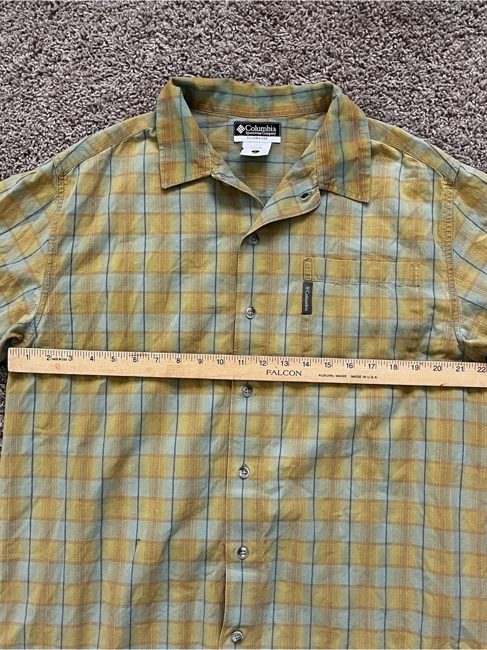Columbia Men’s Yellow and Green Plaid Short-Sleeve Button-Down Shirt - Picture 4 of 7